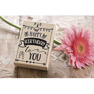 Rayher Hobby 29108000 houten stempel Happy Birthday, 7 x 10 cm, tekststempel verjaardag, perfect voor het vormgeven van kaarten, enveloppen, boterletterstempel