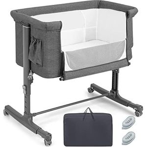 Generisch 3-in-1 babybed, babywieg en reisbed, 5-traps in hoogte verstelbaar bijzetbed, 10° helling, kinderbed incl. matras, draagtas, wieg voor baby's tot 9 kg belastbaar (donkergrijs)