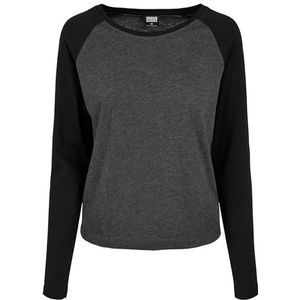 Urban Classics Meisjes T-shirt lange mouwen met brede ronde hals, raglanmouwen, baseballshirt in contrasterende kleur, verkrijgbaar in 3 kleuren, maat XS tot 5XL, grijs/zwart (charcoal/black), XXL