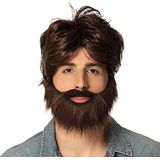 Boland 86312 - Pruik Dude met baard, bruin, synthetisch kapsel, vrijgezellenfeest, vrienden, stoere man, carnaval, halloween, themafeest