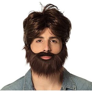 Boland 86312 - Pruik Dude met baard, bruin, synthetisch kapsel, vrijgezellenfeest, vrienden, stoere man, carnaval, halloween, themafeest
