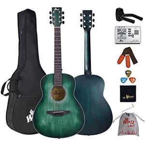 Winzz Akoestische gitaar 3/4 maat voor kinderen en volwassenen, beginners, folkgitaar, groene starterset