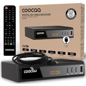 COOCAA HDC2530 Digitale HD-kabelontvanger, ontvanger voor Full HD-televisie, inclusief HDMI-kabel, met display, Scart, AUX