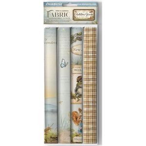 Stamperia - Fabric for Scrapbooking, Albums, Bullet Journalling and More, Polyester, Can be Sewn by Hand or Machine, Suitable for Craft Glue, Perfect for Crafts and Gifting (Hidden Grove) (4 Pack)