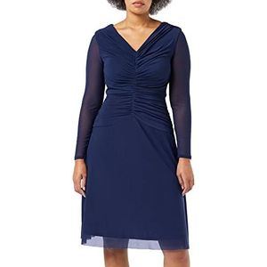 Gina Bacconi Damesjurk van mesh met ruches lijfje, cocktail, Lente Navy, 42