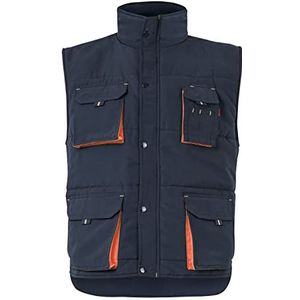 Velilla 205902; tweekleurig gewatteerd vest met meerdere zakken; marineblauw en oranje; maat 3XL