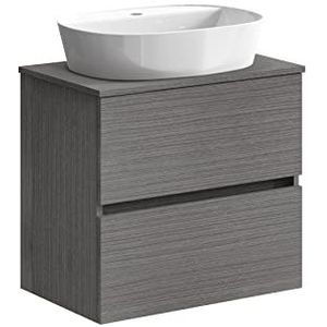 Baikal Badkamerkast Onyx, 2 laden, hangend, met keramische wastafel, gemonteerd meubelstuk, melamine 16, F39 + top + wastafel 60 cm, as