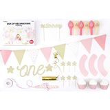 PartyDeco - Feestdecoratieset voor feestjes, eerste verjaardag, roségoud, meisjes, 33 delen, kleur, SET6-019