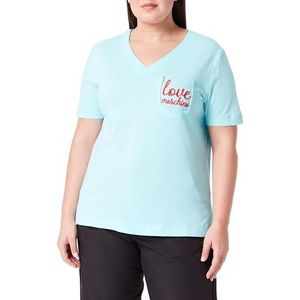 Love Moschino Dames V-hals Regular Fit T-shirt, Turquoise, 48, turquoise, 48