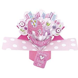 Second Nature New Baby Pop Up Card met ""Baby Girl Congratulations"" opschrift in roze