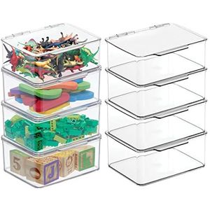 mDesign Plastic speelkamer/gaming opslag organizer box containers, scharnierend deksel voor planken of kubby, houdt klein speelgoed, bouwstenen, puzzels, markers, Lumiere collectie, 8-pack, helder