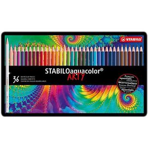 aquarel kleurpotlood - STABILO aquacolor - metalen etui met 36 stuks - met 36 verschillende kleuren