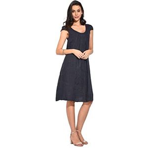 Damesjurk, 100% linnen, gemaakt in Italië, korte jurk met Tunesische kraag en ruches kousen, Pepe Pink, Maat: M, Pepe Rose, M