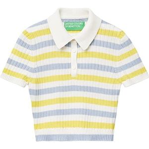 United Colors of Benetton Poloshirt M/M 1298E300H trui, meerkleurig, gestreept, geel en grijs, 3L3, L dames, Meerkleurig gestreept geel en grijs 3l3, L