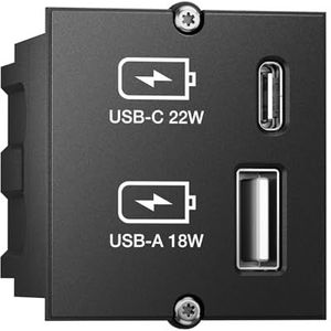 Bachmann Keystone module USB dubbele lader 1xUSB-A, 1xUSB-C max. 22W, 917227, zwart