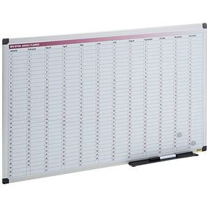 Bi-Office Jaarplanner met 366 dagen en twaalf maanden, magnetisch, aluminium frame, 90 x 60 cm, wit, zilver, zwart