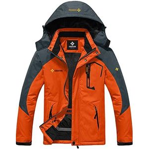 Gemyse Waterdicht ski-jack voor heren, winddichte outdoor winterjas met capuchon en fleecevoering, oranje/grijs, M