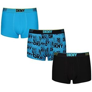 DKNY Heren katoenen boksers in blauw/zwart/patroon met superzachte geborstelde nylon tailleband | rekbaar en comfortabel - Multipack of 3, Zwart/Blauw, L