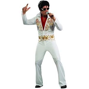 Generique Elvis Presley-kostuum voor volwassenen, wit, Wit/weelderige tuin, M