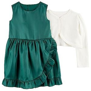 Simple Joys by Carter's Baby Girls' 2-Piece Special Occasion Dress and Cardigan Set, Emerald Green/White, 3T
