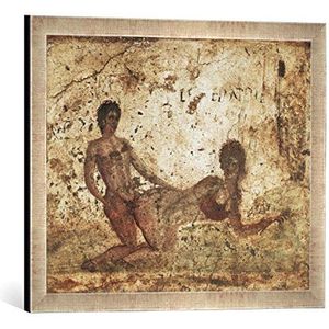 Ingelijste afbeelding van AKG Anonymous erotische scène/pompejan.muurschildering, kunstdruk in hoogwaardige handgemaakte fotolijst, 60x40 cm, zilver Raya