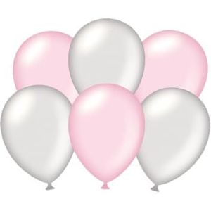 PD-Party 7036582 Feest Balloons | Natuurlijk Rubber (Latex) | Party Decoration, Pak van 6, Metallic Zilver/Roze, 30cm Lengte x 30cm Breedte x 30cm Hoogte