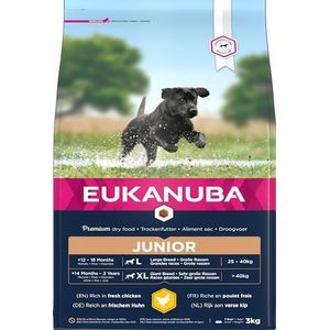 Eukanuba Hondenvoer met verse kip voor grote rassen, premium droogvoer voor junior-honden, 3 kg