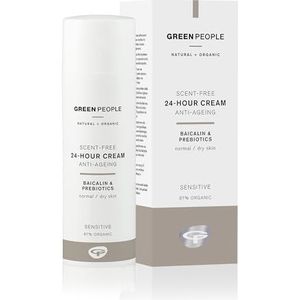 Green People Geurvrije, 24 uur effectieve crème, 50 ml, natuurlijke biologische gezichtscrème voor de gevoelige huid, parfumvrije vochtverzorging voor dag en nacht, voor droge en gevoelige huid