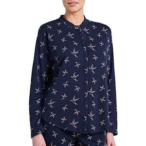 Schiesser Dames slaapshirt met lange mouwen pyjama-top, Met blauwe patroon., 38