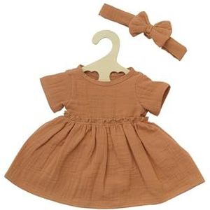 Heless 1425 - Poppenkleding van 100% biologisch katoen, 2-delige set met jurk en haarband in karamel voor poppen en knuffels maat 28-35 cm