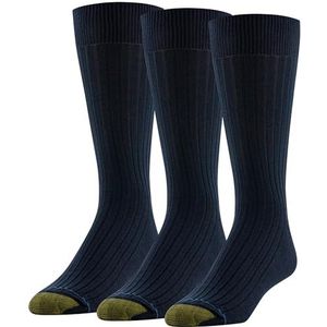 GOLDTOE Men's Classic Canterbury Crew Dress Socks, 3-Pairs, Navy, X-Large