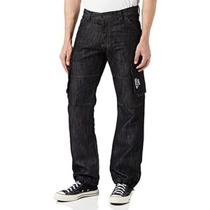 Enzo Cargo Combat Jeans voor heren, Zwart (zwart wassen zwart), 34W / 32L