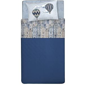 PENSIERI DELICATI Beddengoedset voor eenpersoonsbed, 100% katoen, beddengoedset voor Frans bed 120 x 200 cm, incl. laken en 1 kussensloop, gemaakt in Italië, patroon vliegenblauw