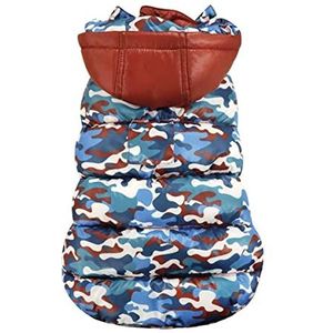 Croci Waterdichte jas voor honden, met capuchon, polarcamouflagepatroon, rugmaat 30 cm, gewatteerd en dubbelzijdig, verstelbaar met elastiek en gat voor riem en harnas, kleur camouflage en rood