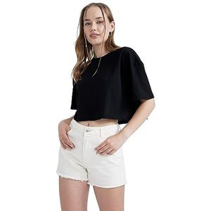 DeFacto Oversized crop tops voor dames, klassiek basic shirt voor dames, comfortabel oversized shirt voor vrouwen, zwart, XS