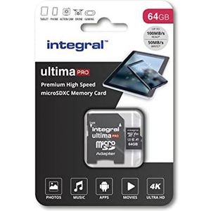Integral Geheugenkaart 64 GB Micro SDXC Premium High Speed tot 100 MB/s Class 10 V30 UHS-I U3 + SD-adapter