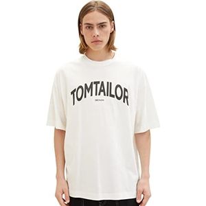 TOM TAILOR Denim Oversize T-shirt met logo-print voor heren, 12906 - Wool White, XS