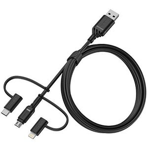 OtterBox versterkte 3-in-1-kabel met USB-A, USB-C en Lightning-connector, oplaadkabel voor smartphone en tablet, ultrarobuust, buig- en buigzaam getest, 1m, Zwart