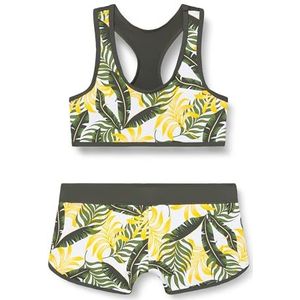 Tweedelig badpak voor meisjes, met bladprint, Meerkleurig, 8 Jaren