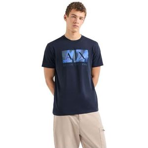 Armani Exchange Heren The Urban Expedition, Sustainable, Laser Cut Satin Logo T-shirt, Donkerblauw, XS