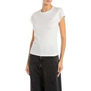 REPLAY Dames Skinny Fit Basic T-shirt van katoen, 011 Off White, L