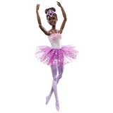 Barbie Pop | Magische ballerinapop | Zwart haar | Lichtfunctie | Tiara en paarse tutu | Ballet | Beweegbaar | Kinderspeelgoed, HLC26