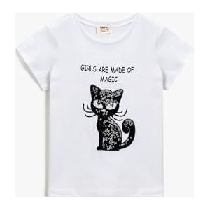 Koton T-shirt met korte mouwen voor meisjes met opdruk, Ecru (002), 9-10 Jaar