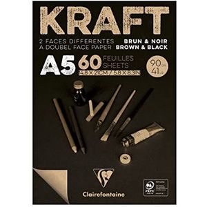 Clairefontaine - Ref 975817C - Kraft zwart en bruin papier pad (60 vellen) - A5 (148 x 210mm), 90gsm, zuurvrij, pH-neutraal, eenzijdig bruin en één kant zwart