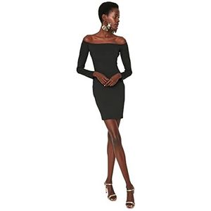 TRENDYOL Betoverende mini-bodycon, nauwsluitende gebreide jurk, zwart, 34