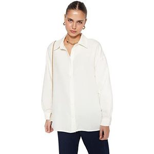 Trendyol Vrouwen Oversize Basic Collar Geweven Shirt, Ecru, 64