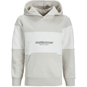 JACK&JONES JUNIOR Jorlakewood Block Sweat Hood Bf Jnr capuchontrui voor jongens, Moonbeam/Detail:jj Print/Blokking, 128 cm