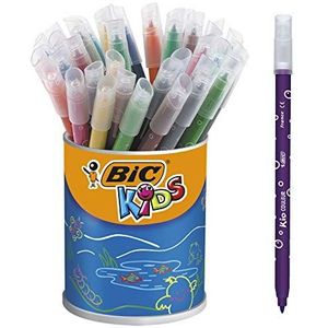 BIC Kids Kid Couleur Gekleurde Viltstiften Medium Punt - Verschillende Kleuren, Plastic Pot van 36 Stuks