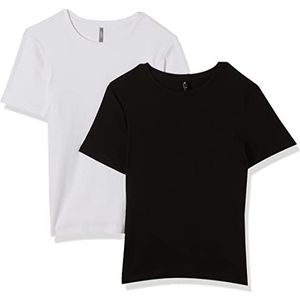 ONLY Dames ONLNULAN S/S Slim TOP CS JRS 2PACK T-Shirt, Black/Pack:White, S, Zwart/Verpakking: wit, S