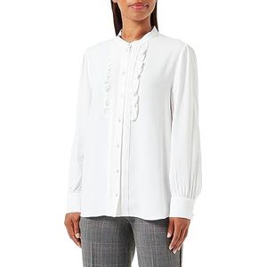 Seidensticker Damesblouse, modieuze blouse, regular fit, opstaande kraag, lange mouwen, ruches, 100% viscose, wit, 42
